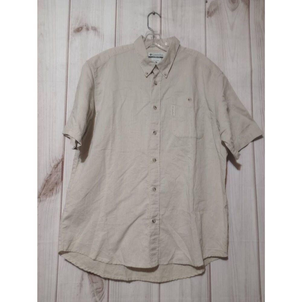 Columbia Shirt Men's Extra Large Cream Button‎ Front Short Sleeve